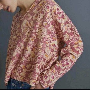 Anthropologie Pilcro Moira Top Pink Floral Thermal V Neck Oversized Boxy Shirt